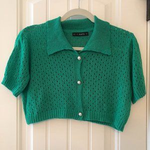 LIKE NEW ZAFUL CROPPED SHORT SLEEVE CARDIGAN SWEATER; ONE SIZE